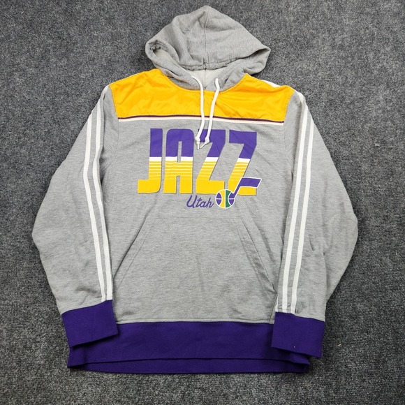 Utah Jazz Hoodie Mens Large Gray Sweatshirt Basketball Pullover Spellout Logo - Picture 1 of 9